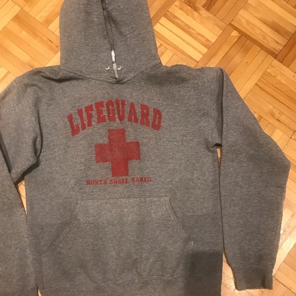 3/15$ Jerzees Gray and Red Lifeguard Hoodie
